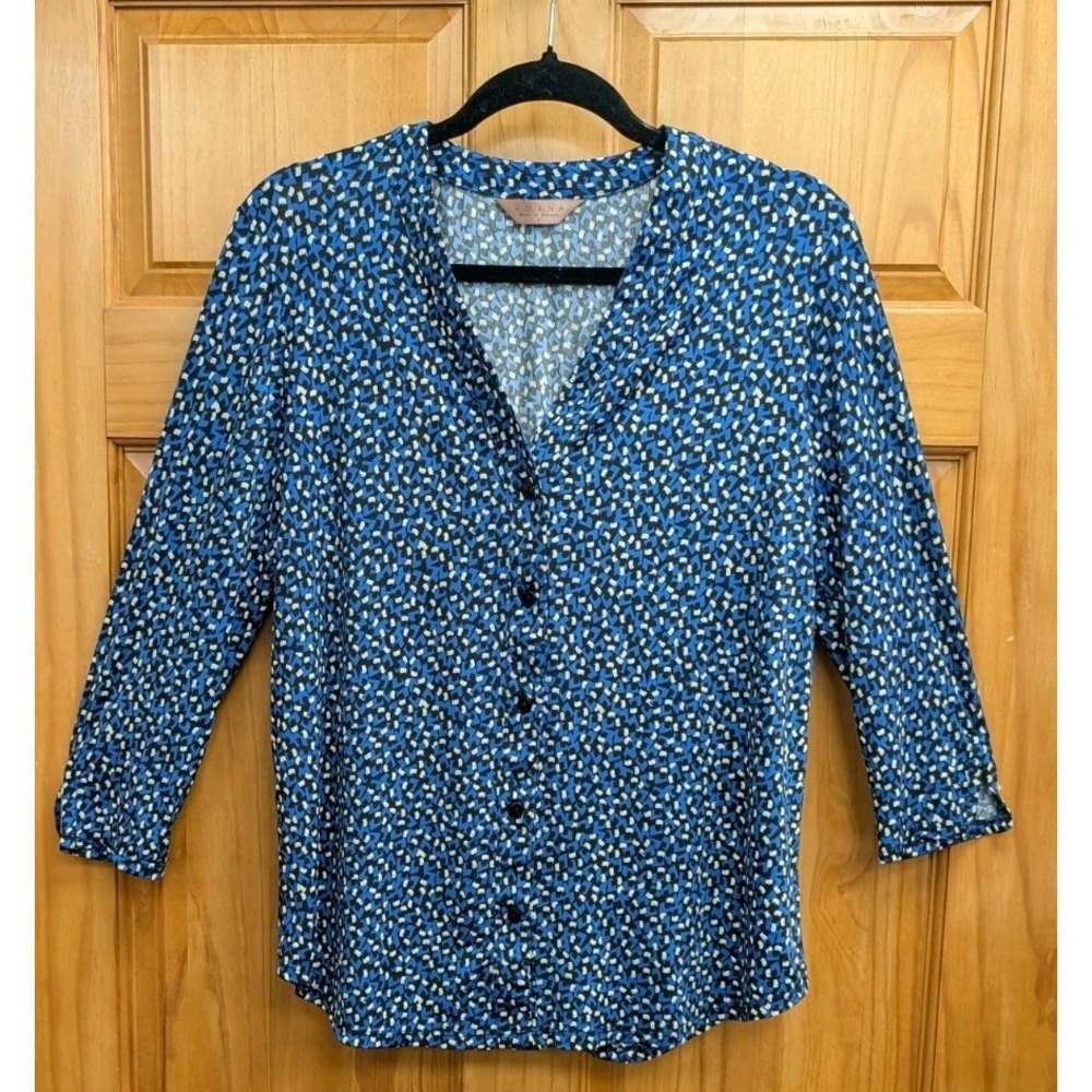Amana Women's Large Blouse Liquid Knit Button-Down Front 3/4 Sleeves Top
